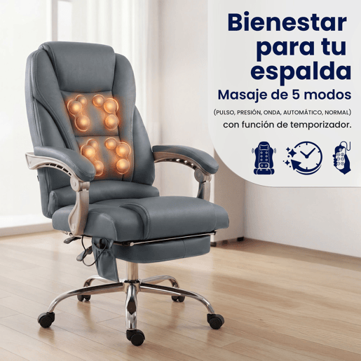 Sillon de oficina Pacific con funcion de masaje Cuero auténtico Gris 64X69X118 cm