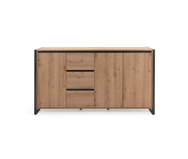 Aparador bajo 3 puertas 3 cajones 160 cm - acabado madera clara