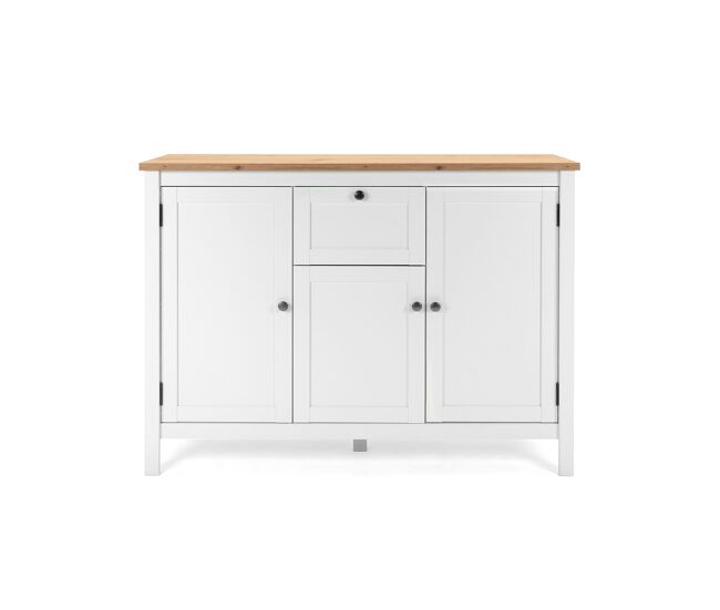 Aparador 3 puertas 1 cajón 120 cm - acabado blanco y madera