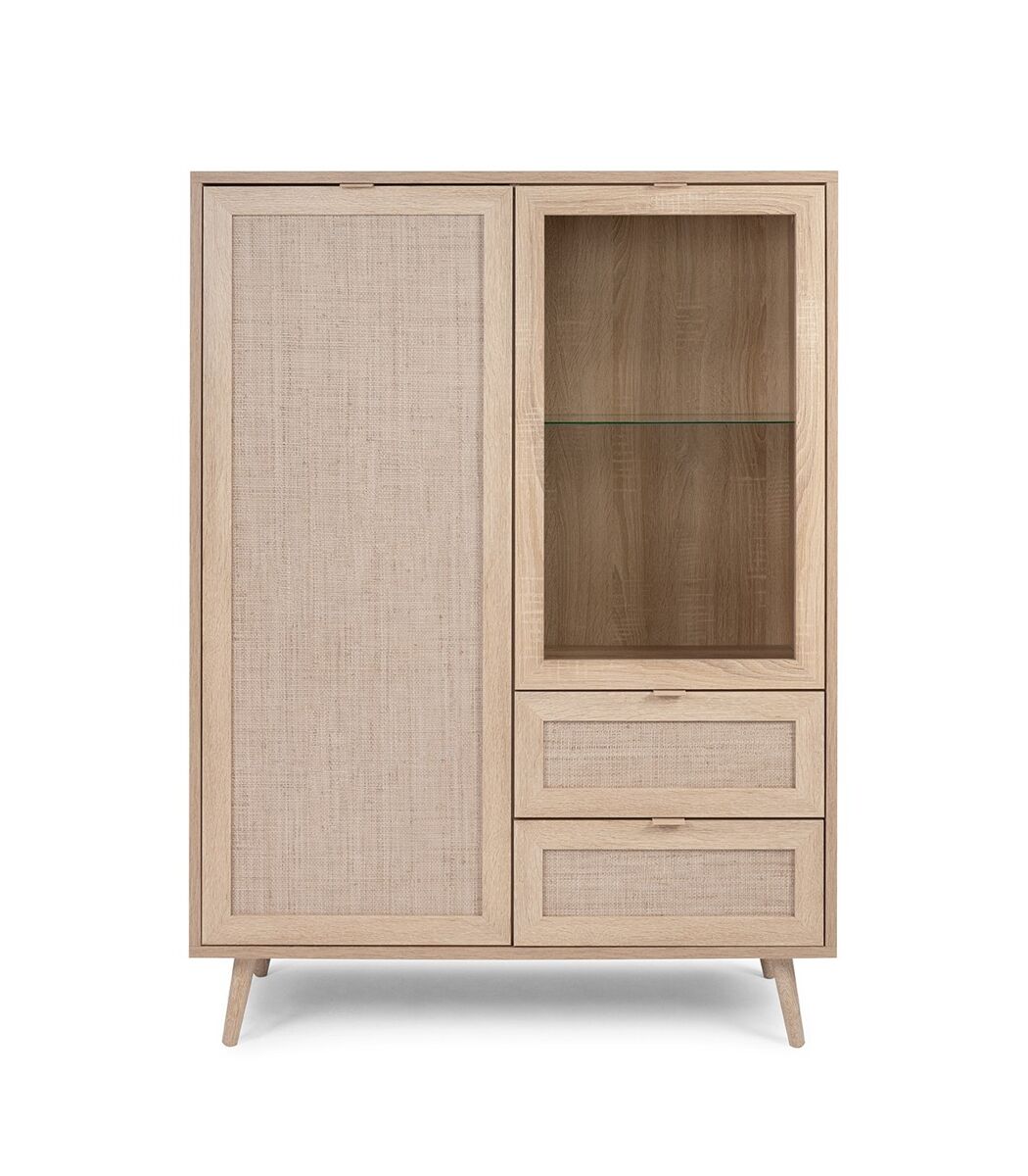 Vitrina 2 puertas 2 cajones 101,5 cm - impresión efecto ratán
