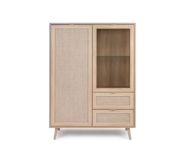 Vitrina 2 puertas 2 cajones 101,5 cm - impresión efecto ratán