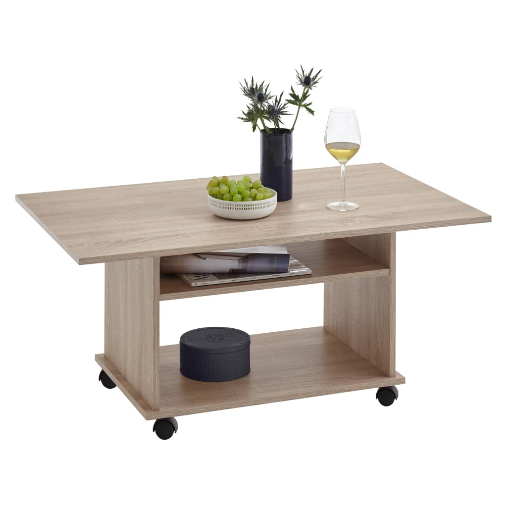 Mesa de centro sobre ruedas con 2 estantes - azur