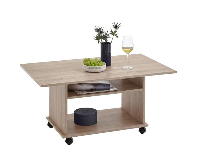 Mesa de centro sobre ruedas con 2 estantes - azur