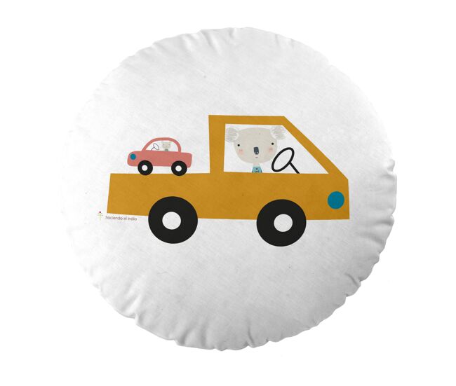 Cojin redondo con relleno coches 40 cm diametro