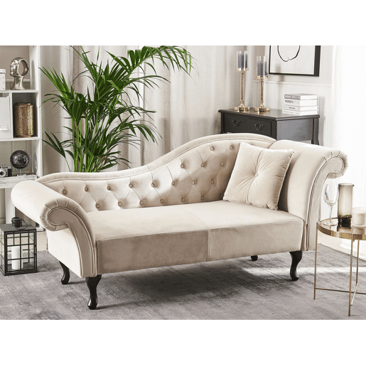 Chaise longue à direita LATTES Veludo Creme