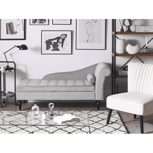 Chaise longue à direita PESSAC Veludo Cinzento claro com arrumação