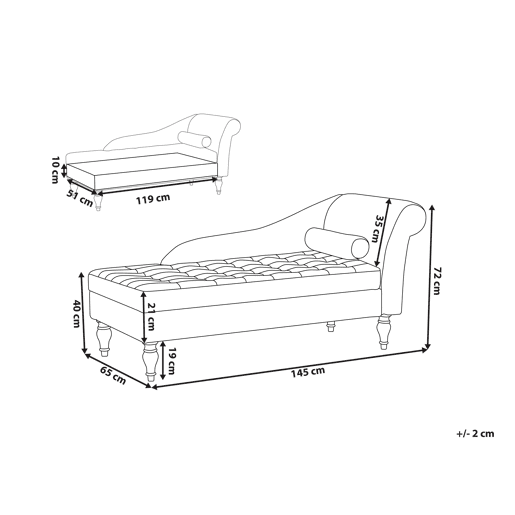 Chaise longue à direita PESSAC Veludo Cinzento claro com arrumação