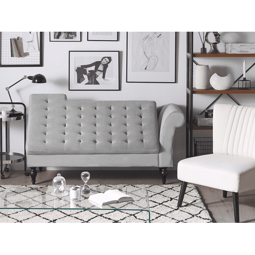 Chaise longue à direita PESSAC Veludo Cinzento claro com arrumação