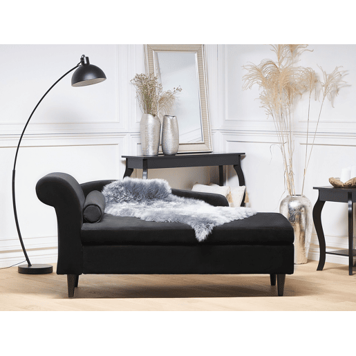 Chaise longue à esquerda LUIRO Veludo Preto com arrumação