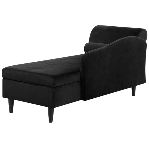 Chaise longue à esquerda LUIRO Veludo Preto com arrumação