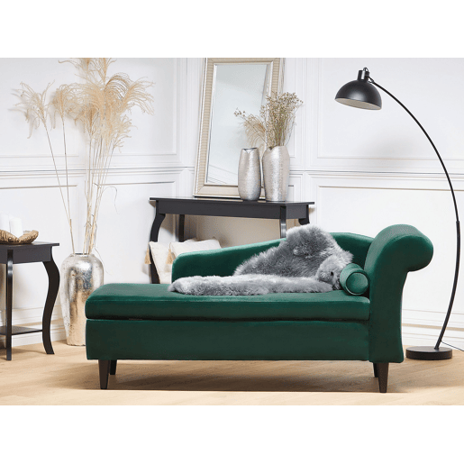 Chaise longue à direita LUIRO Veludo Verde escuro com arrumação