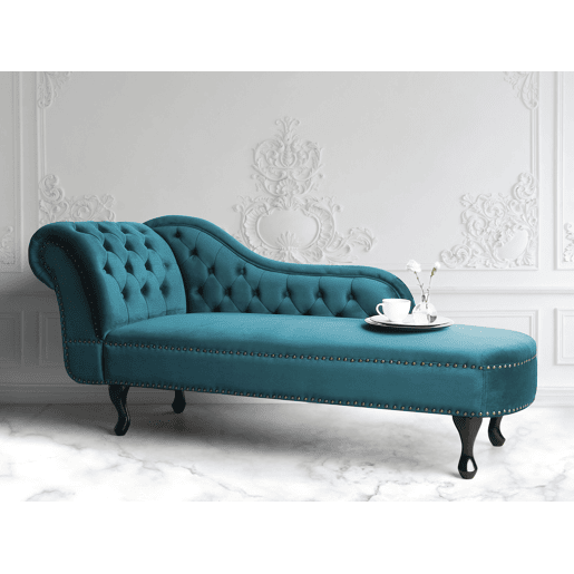 Chaise longue à esquerda NIMES Veludo Azul esverdeado