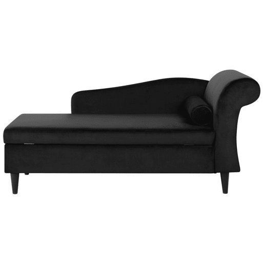 Chaise longue à direita LUIRO Veludo Preto com arrumação