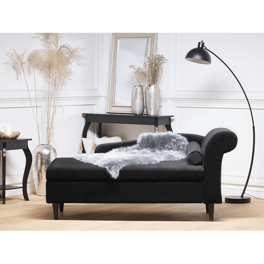 Chaise longue à direita LUIRO Veludo Preto com arrumação