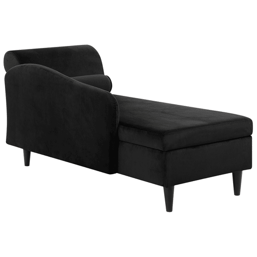 Chaise longue à direita LUIRO Veludo Preto com arrumação