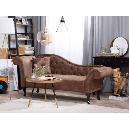 Chaise longue à esquerda LATTES Camurça sintética Castanho claro