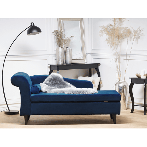 Chaise longue à esquerda LUIRO Veludo Azul marinho com arrumação