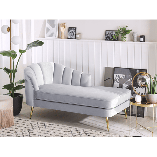 Chaise longue à esquerda ALLIER Veludo Cinzento claro