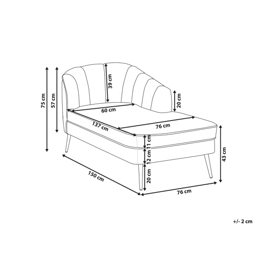Chaise longue à esquerda ALLIER Veludo Cinzento claro