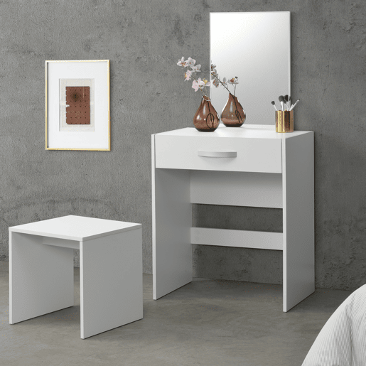 Conjunto de toucador Reykjavik Mesa de maquilhagem com espelho e banco - 132 x 63 x 39 cm - Branco en.casa