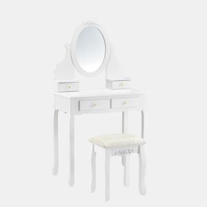 Conjunto de toucador Limerick - Mesa de maquilhagem com espelho e banco almofadado em MDF 141 x 75 x 40cm - Branco en.casa