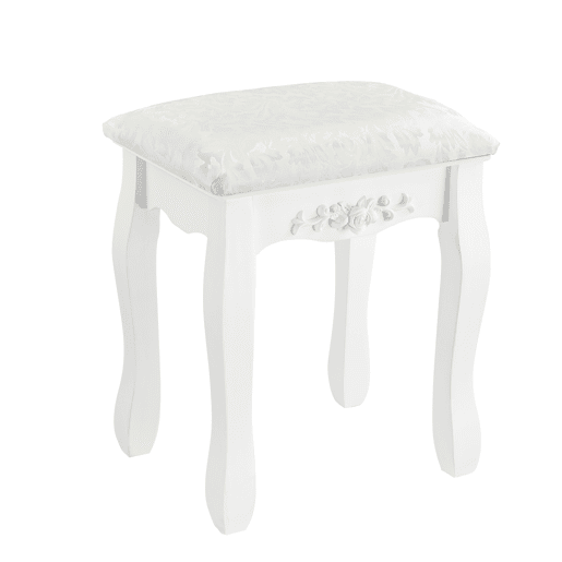 Conjunto de toucador Limerick - Mesa de maquilhagem com espelho e banco almofadado em MDF 141 x 75 x 40cm - Branco en.casa