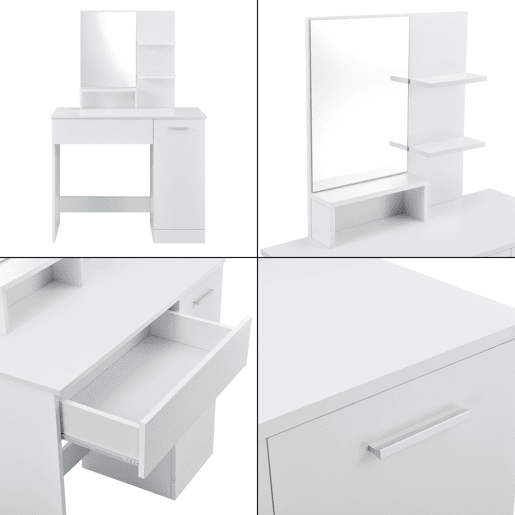 Penteadeira Krugersdorp Mesa de maquilhagem com espelho aglomerado 138 x 90 x 38 cm - Branco en.casa.