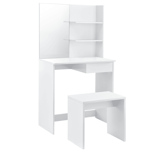 Conjunto de toucador Katrineholm Mesa de maquilhagem Katrineholm com espelho e banco MDF 141 x 75 x 39,7 cm - Branco en.casa