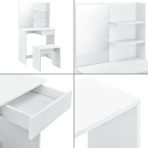 Conjunto de toucador Katrineholm Mesa de maquilhagem Katrineholm com espelho e banco MDF 141 x 75 x 39,7 cm - Branco en.casa