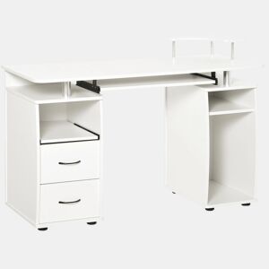 HOMCOM Mesa de Computador Mesa de Escritório com Múltiplas Prateleiras 2 Gavetas Bandeja de Teclado e Suporte para Monitor e CPU 120x55x85 cm Branco