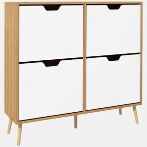 HOMCOM Sapateira com 4 Gavetas e Prateleiras Ajustáveis Móvel para Sapatos de Corredor para 16 Pares de Sapatos 95x26x95 cm Madeira