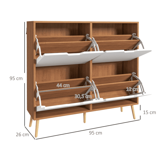HOMCOM Sapateira com 4 Gavetas e Prateleiras Ajustáveis Móvel para Sapatos de Corredor para 16 Pares de Sapatos 95x26x95 cm Madeira
