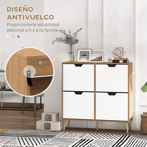 HOMCOM Sapateira com 4 Gavetas e Prateleiras Ajustáveis Móvel para Sapatos de Corredor para 16 Pares de Sapatos 95x26x95 cm Madeira