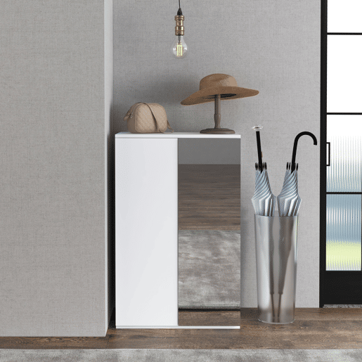 HOMCOM Sapateira com Espelho Móvel Sapateira para 18 Pares de Sapatos com Prateleiras Ajustáveis para Entrada 60x32x95 cm Branco