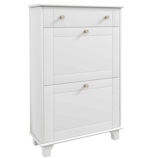 HOMCOM Sapateira Branca Móvel Sapateira Estreita com 2 Portas e 1 Gaveta para 8 Pares de Sapatos para Entrada Corredor 60x23,5x98,5 cm Branco