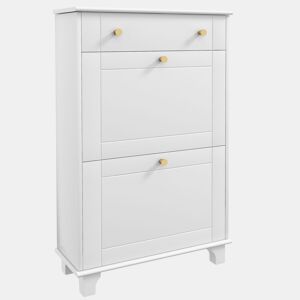 HOMCOM Sapateira Branca Móvel Sapateira Estreita com 2 Portas e 1 Gaveta para 8 Pares de Sapatos para Entrada Corredor 60x23,5x98,5 cm Branco
