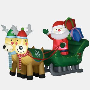 HOMCOM Decoração Insuflável de Natal Pai Natal com Trenó e 2 Renas Decoração de Natal com 4 Luzes LED para Jardim Pátio 210x70x125 cm Multicor