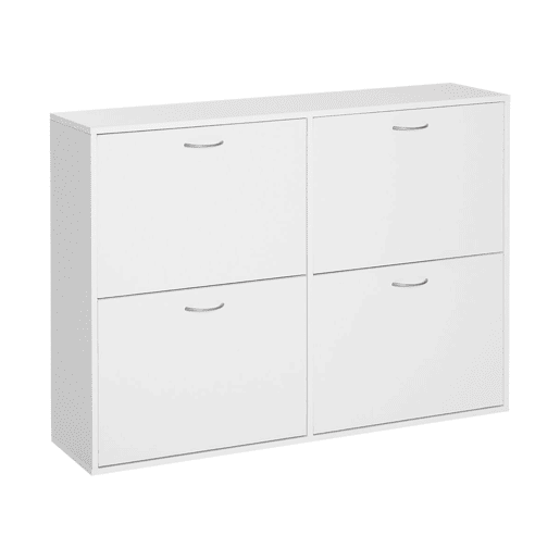HOMCOM Móvel Sapateira Branca Sapateira Moderna com 4 Gavetas Abatíveis e Prateleiras Ajustáveis para 16-24 Pares de Sapatos para Corredor Entrada 120x24x81 cm Branco