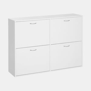 HOMCOM Móvel Sapateira Branca Sapateira Moderna com 4 Gavetas Abatíveis e Prateleiras Ajustáveis para 16-24 Pares de Sapatos para Corredor Entrada 120x24x81 cm Branco