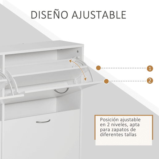 HOMCOM Móvel Sapateira Branca Sapateira Moderna com 4 Gavetas Abatíveis e Prateleiras Ajustáveis para 16-24 Pares de Sapatos para Corredor Entrada 120x24x81 cm Branco