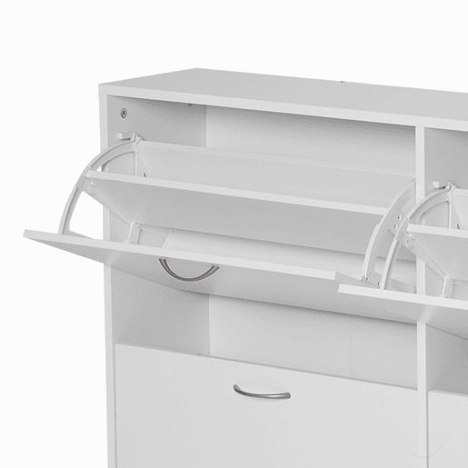 HOMCOM Móvel Sapateira Branca Sapateira Moderna com 4 Gavetas Abatíveis e Prateleiras Ajustáveis para 16-24 Pares de Sapatos para Corredor Entrada 120x24x81 cm Branco