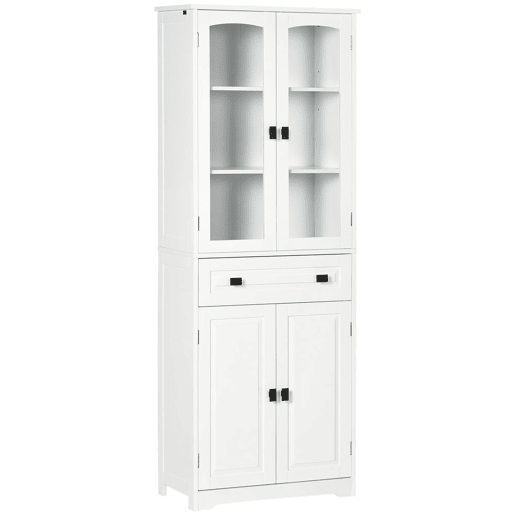 HOMCOM Armário de Cozinha Móvel Auxiliar de Cozinha com 4 Portas 1 Gaveta e 2 Prateleiras Ajustáveis para Sala de Jantar 60x30x160 cm Branco