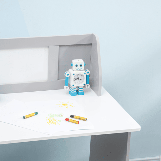 HOMCOM Conjunto de Mesa e Cadeira Infantil de Madeira com Quadro Branco Mesa de Estudo para Crianças acima de 5 Anos Móvel Escritório Infantil 90x45x85cm Cinza