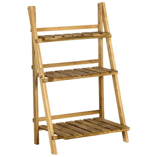 Outsunny Suporte para Plantas de 3 Níveis Prateleira para Plantad Dobrável Suporte para Vasos de Madeira para Interior e Exterior 60x37x93 cm Madeira