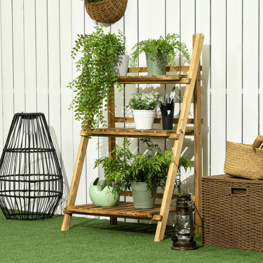 Outsunny Suporte para Plantas de 3 Níveis Prateleira para Plantad Dobrável Suporte para Vasos de Madeira para Interior e Exterior 60x37x93 cm Madeira