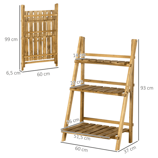 Outsunny Suporte para Plantas de 3 Níveis Prateleira para Plantad Dobrável Suporte para Vasos de Madeira para Interior e Exterior 60x37x93 cm Madeira