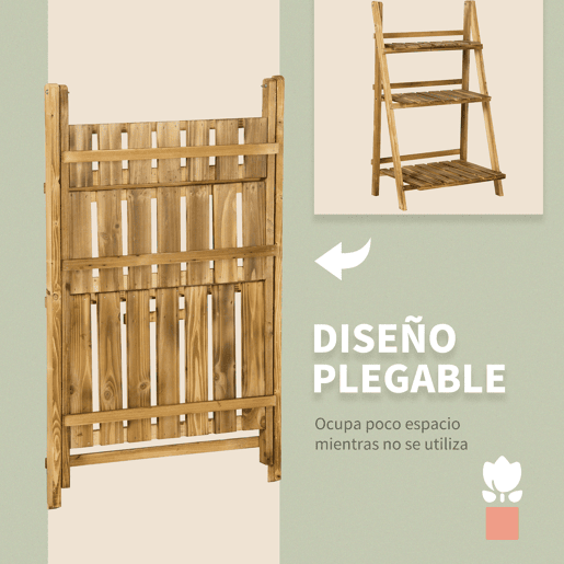 Outsunny Suporte para Plantas de 3 Níveis Prateleira para Plantad Dobrável Suporte para Vasos de Madeira para Interior e Exterior 60x37x93 cm Madeira