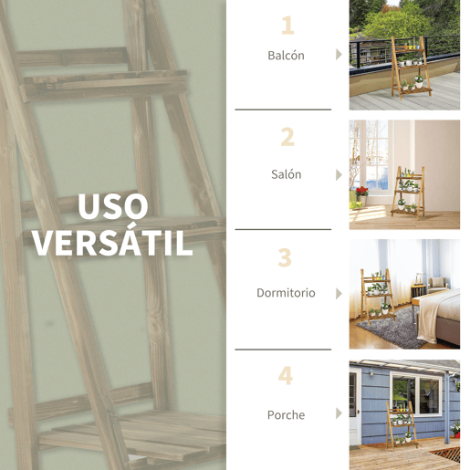 Outsunny Suporte para Plantas de 3 Níveis Prateleira para Plantad Dobrável Suporte para Vasos de Madeira para Interior e Exterior 60x37x93 cm Madeira