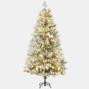 HOMCOM Árvore de Natal Artificial 180 cm com 300 Luzes LED Brancas Quente Árvore de Natal Nevada com 577 Ramos e Base Dobrável Decoração de Natal para Interior Verde