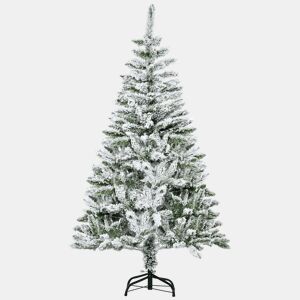 HOMCOM Árvore de Natal Artificial 150 cm com Neve Ignífugo com 358 Ramos Folhas de PVC Base Dobrável e Suporte Metálico Decoração de Natal para Interiores Verde